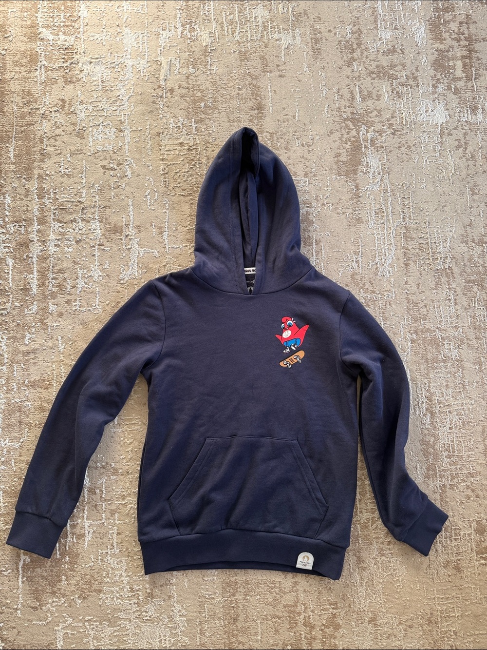 Aris Navy Hoodie with Red Skateboard Character